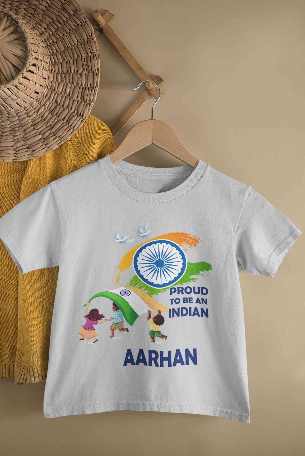 Custom Name Proud To Be An Indian Independence Day Half Sleeves T-Shirt for Boy-KidsFashionVilla