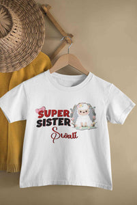 Custom Name Super Sister Raksha Bandhan Half Sleeves T-Shirt For Girls -KidsFashionVilla