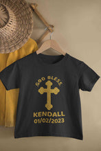 Load image into Gallery viewer, Custom Name And Date God Bless Baptism Christening Day Half Sleeves T-Shirt for Boy-KidsFashionVilla
