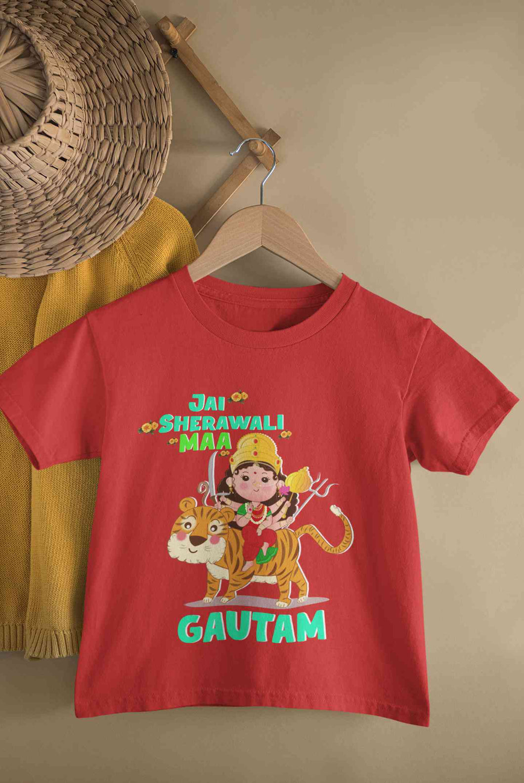 Custom Name Jai Sherawali Maa Navratri Half Sleeves T-Shirt for Boy-KidsFashionVilla