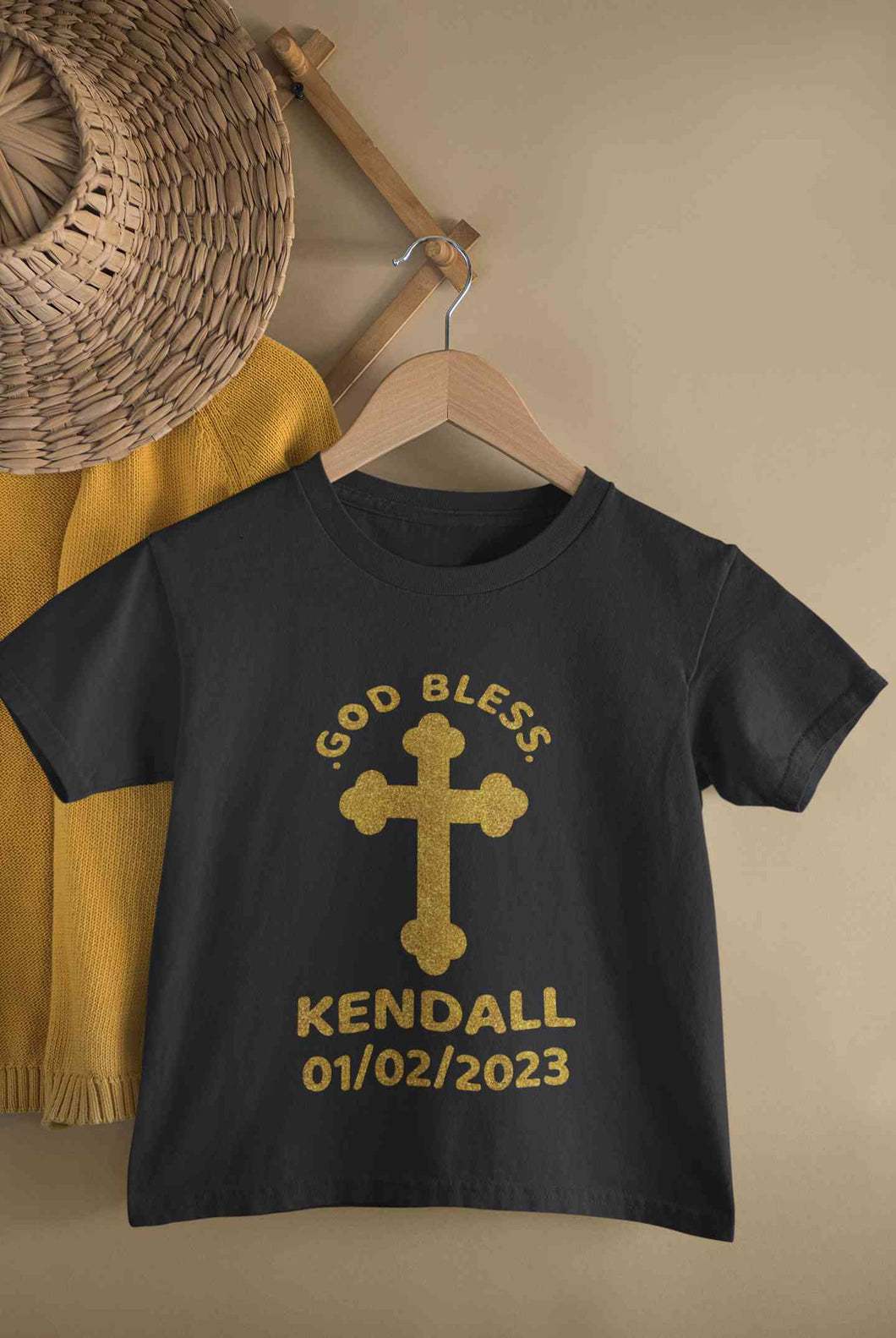 Custom Name And Date God Bless Baptism Christening Day Half Sleeves T-Shirt for Boy-KidsFashionVilla