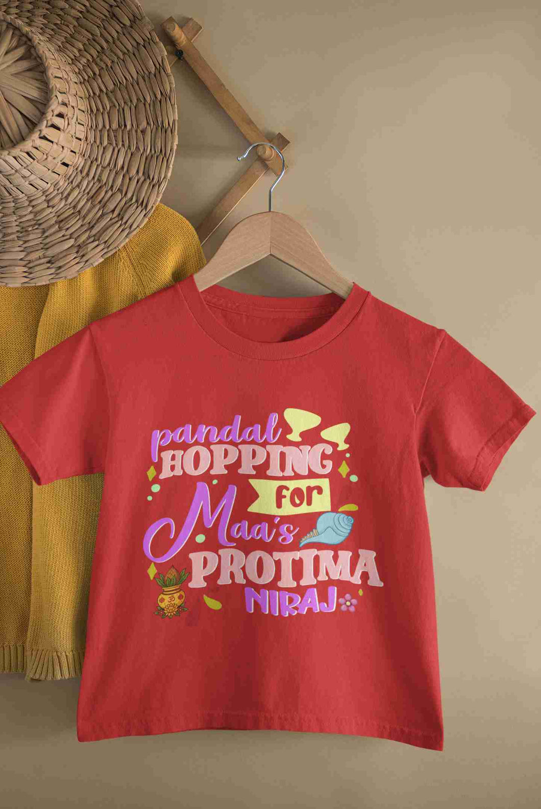 Custom Name Maas Protima Durga Puja Half Sleeves T-Shirt for Boy-KidsFashionVilla