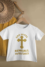 Load image into Gallery viewer, Custom Name And Date God Bless Baptism Christening Day Half Sleeves T-Shirt for Boy-KidsFashionVilla
