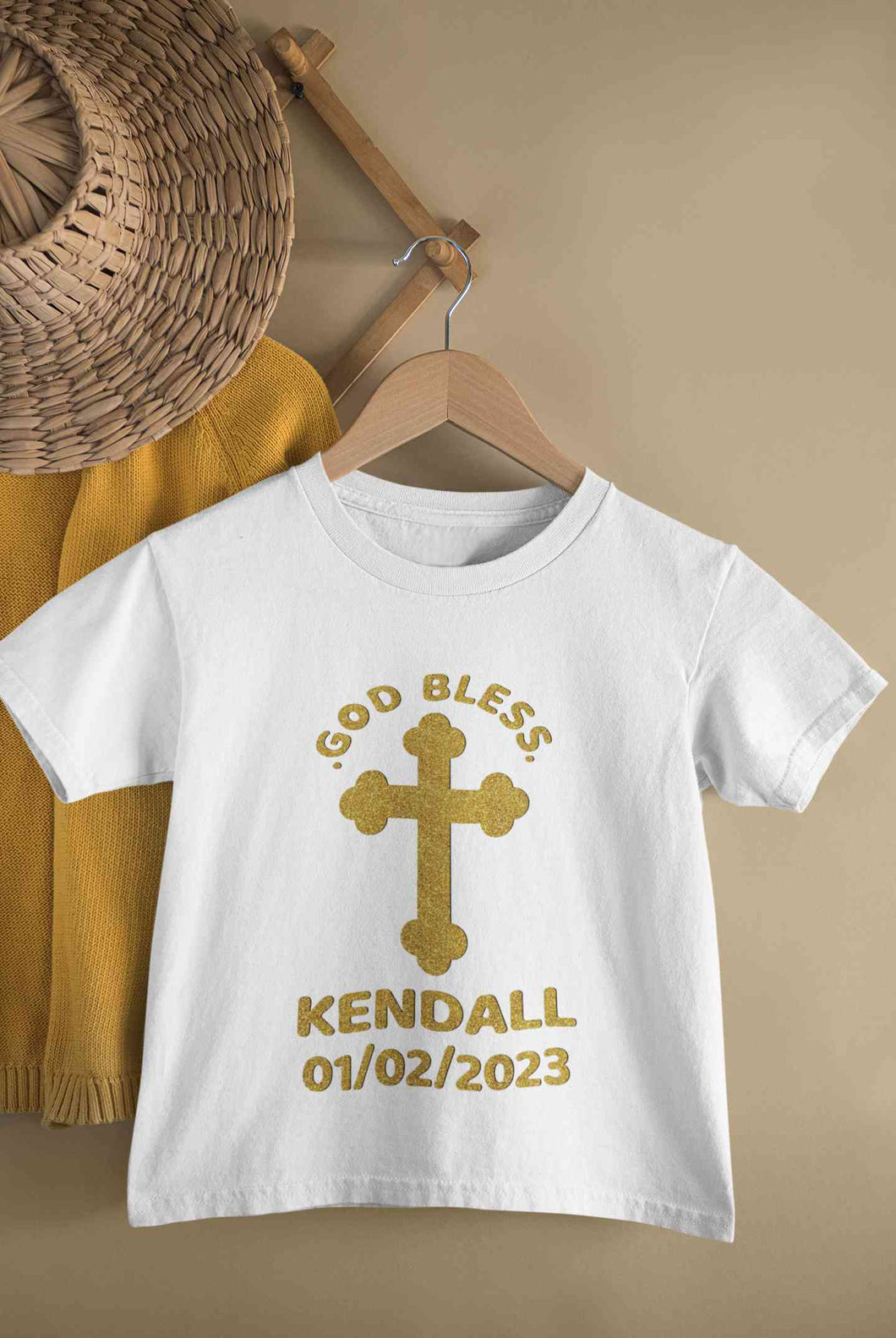 Custom Name And Date God Bless Baptism Christening Day Half Sleeves T-Shirt for Boy-KidsFashionVilla