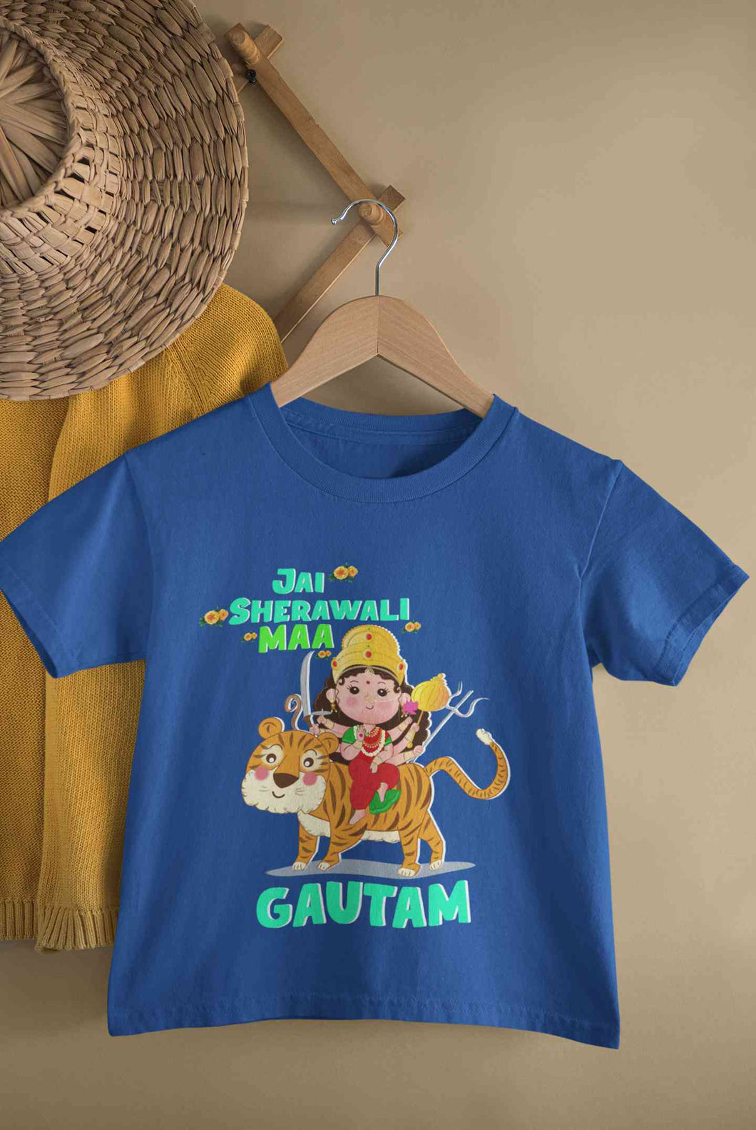 Custom Name Jai Sherawali Maa Navratri Half Sleeves T-Shirt for Boy-KidsFashionVilla