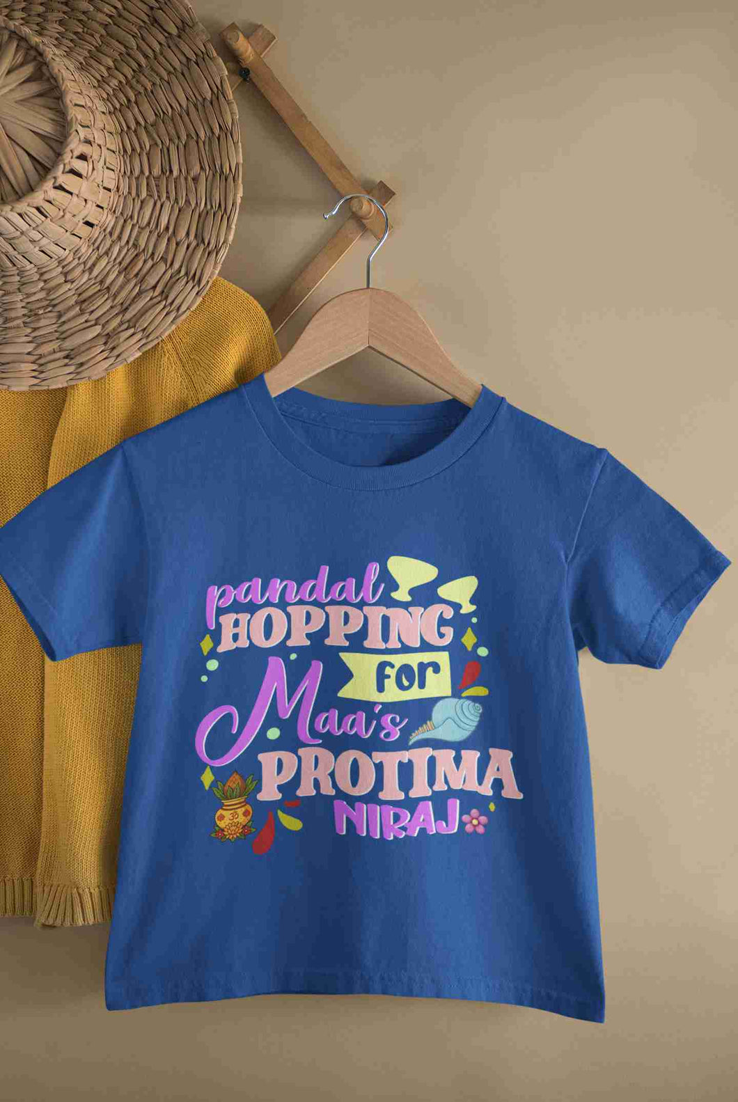 Custom Name Maas Protima Durga Puja Half Sleeves T-Shirt for Boy-KidsFashionVilla
