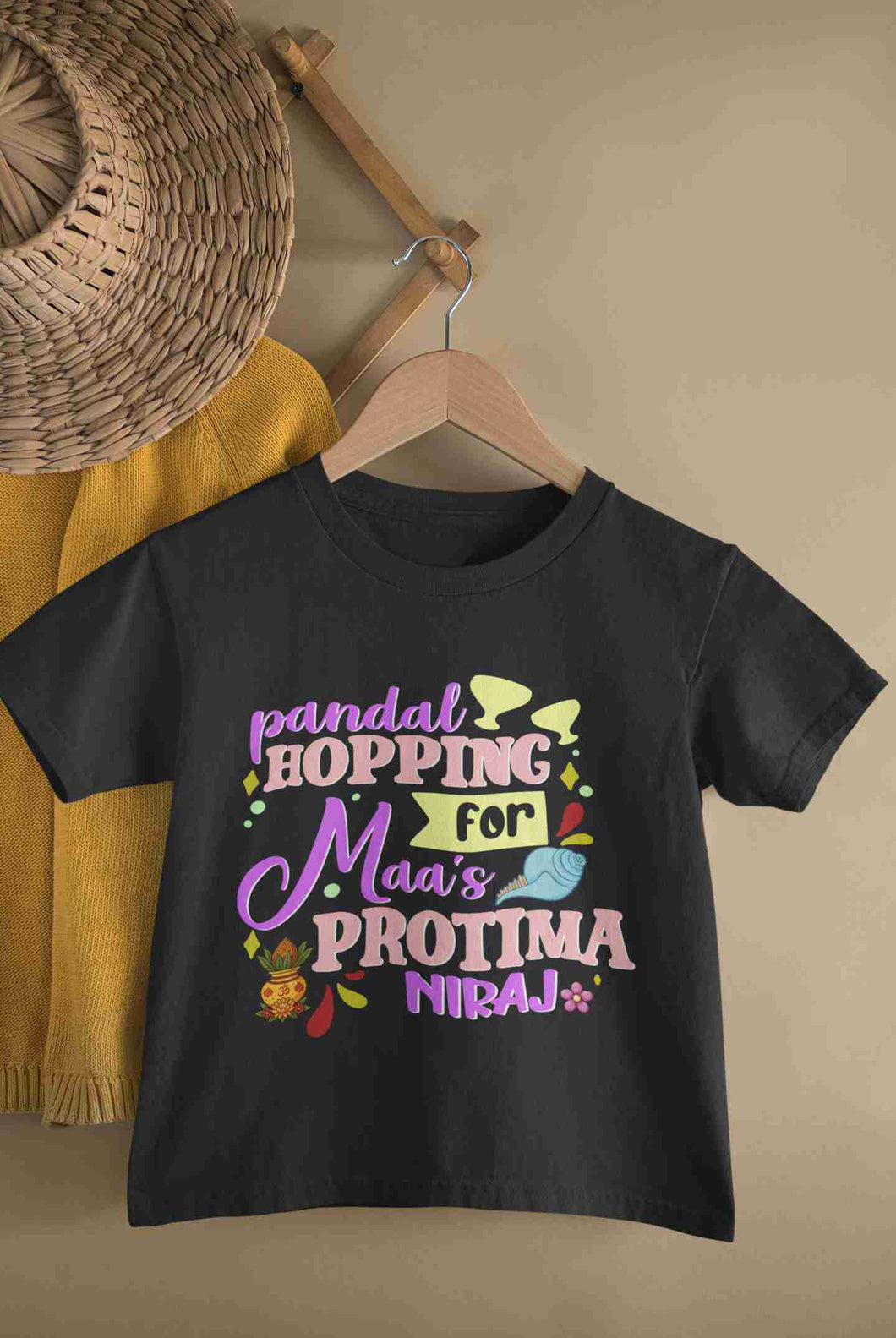 Custom Name Maas Protima Durga Puja Half Sleeves T-Shirt for Boy-KidsFashionVilla