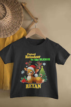 Load image into Gallery viewer, Custom Name Cutest Reindeer In The Sleigh Christmas Half Sleeves T-Shirt for Boy-KidsFashionVilla
