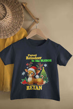 Load image into Gallery viewer, Custom Name Cutest Reindeer In The Sleigh Christmas Half Sleeves T-Shirt for Boy-KidsFashionVilla
