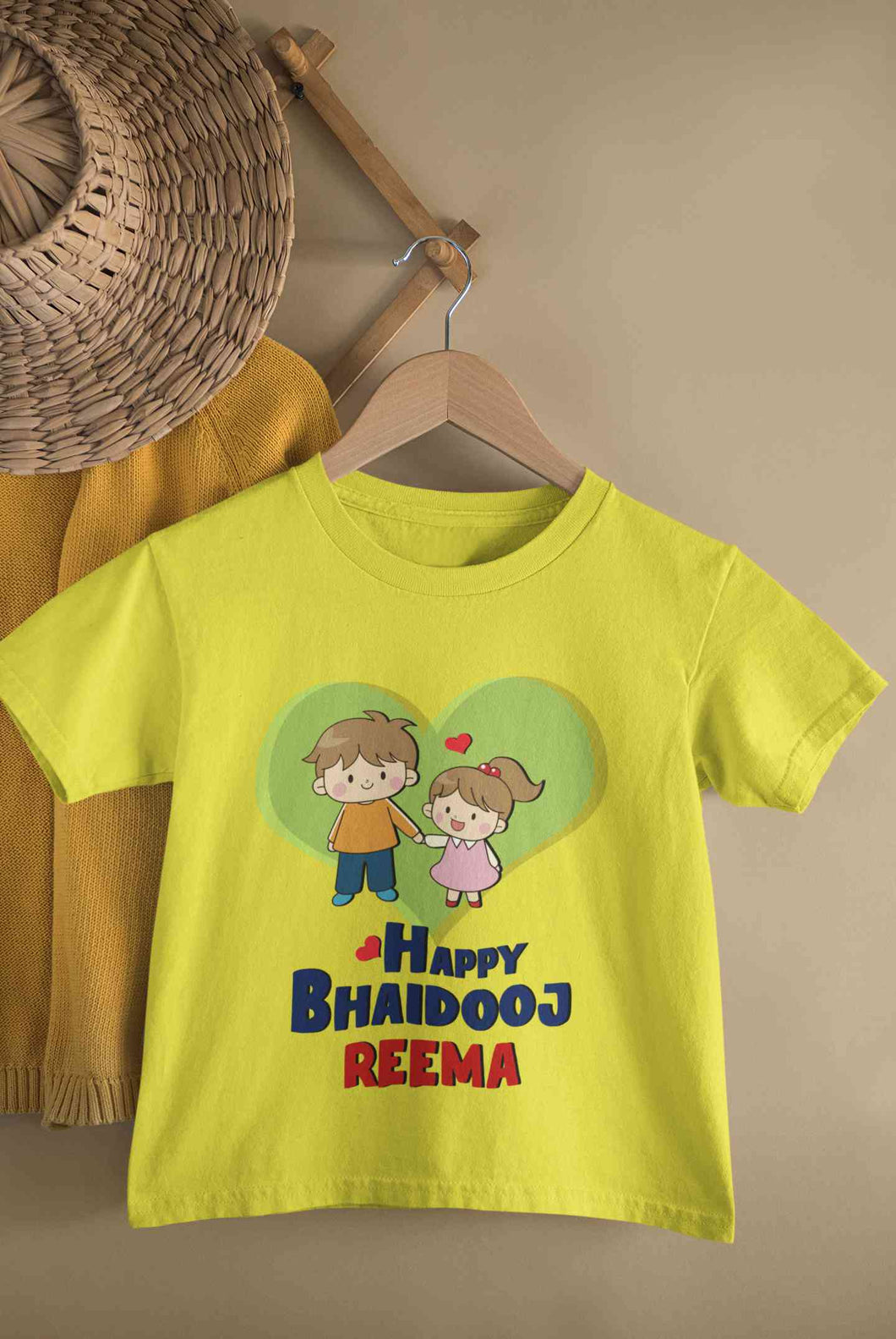 Custom Name Happy Bhai Dooj Half Sleeves T-Shirt For Girls -KidsFashionVilla