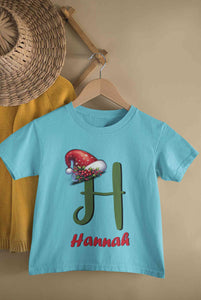 Custom Name Christmas Half Sleeves T-Shirt For Girls -KidsFashionVilla