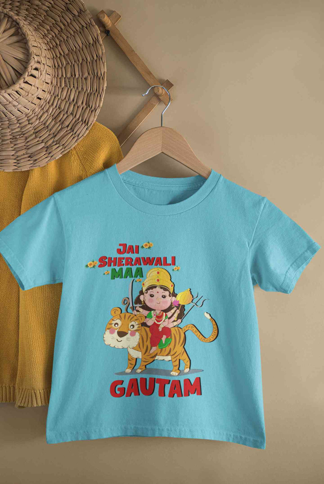 Custom Name Jai Sherawali Maa Navratri Half Sleeves T-Shirt for Boy-KidsFashionVilla