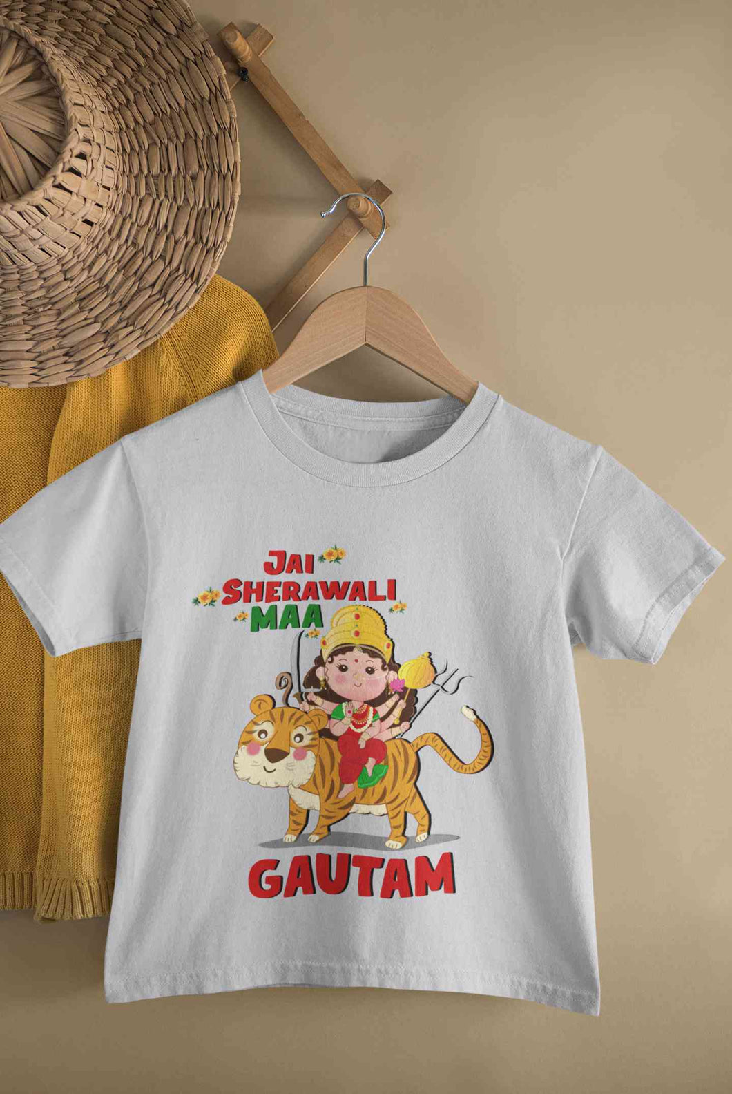 Custom Name Jai Sherawali Maa Navratri Half Sleeves T-Shirt for Boy-KidsFashionVilla