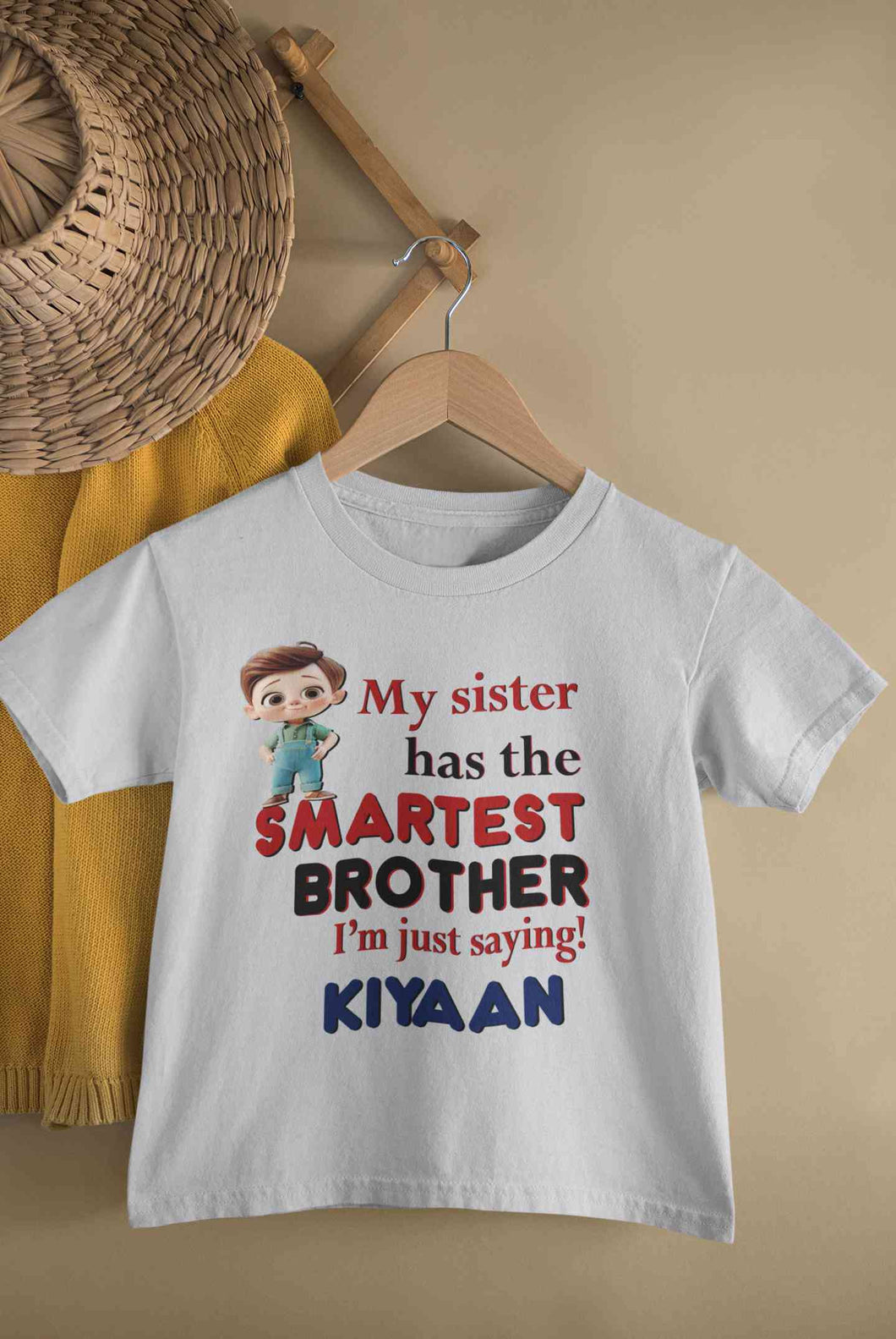 Custom Name My Sister Has The Smartest Brother Raksha Bandhan Rompers Half Sleeves T-Shirt for Boy-KidsFashionVilla