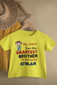 Custom Name My Sister Has The Smartest Brother Raksha Bandhan Rompers Half Sleeves T-Shirt for Boy-KidsFashionVilla