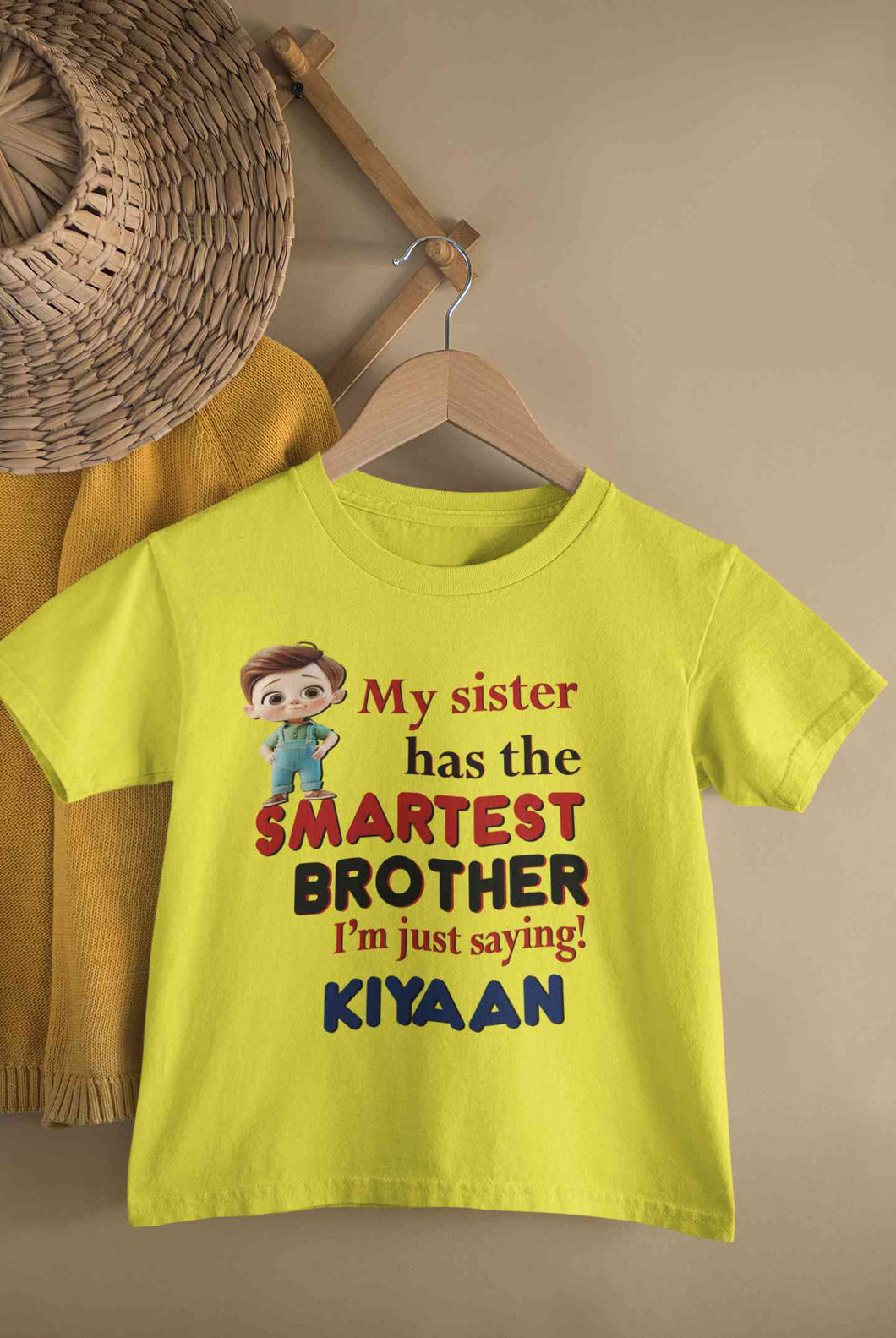 Custom Name My Sister Has The Smartest Brother Raksha Bandhan Rompers Half Sleeves T-Shirt for Boy-KidsFashionVilla