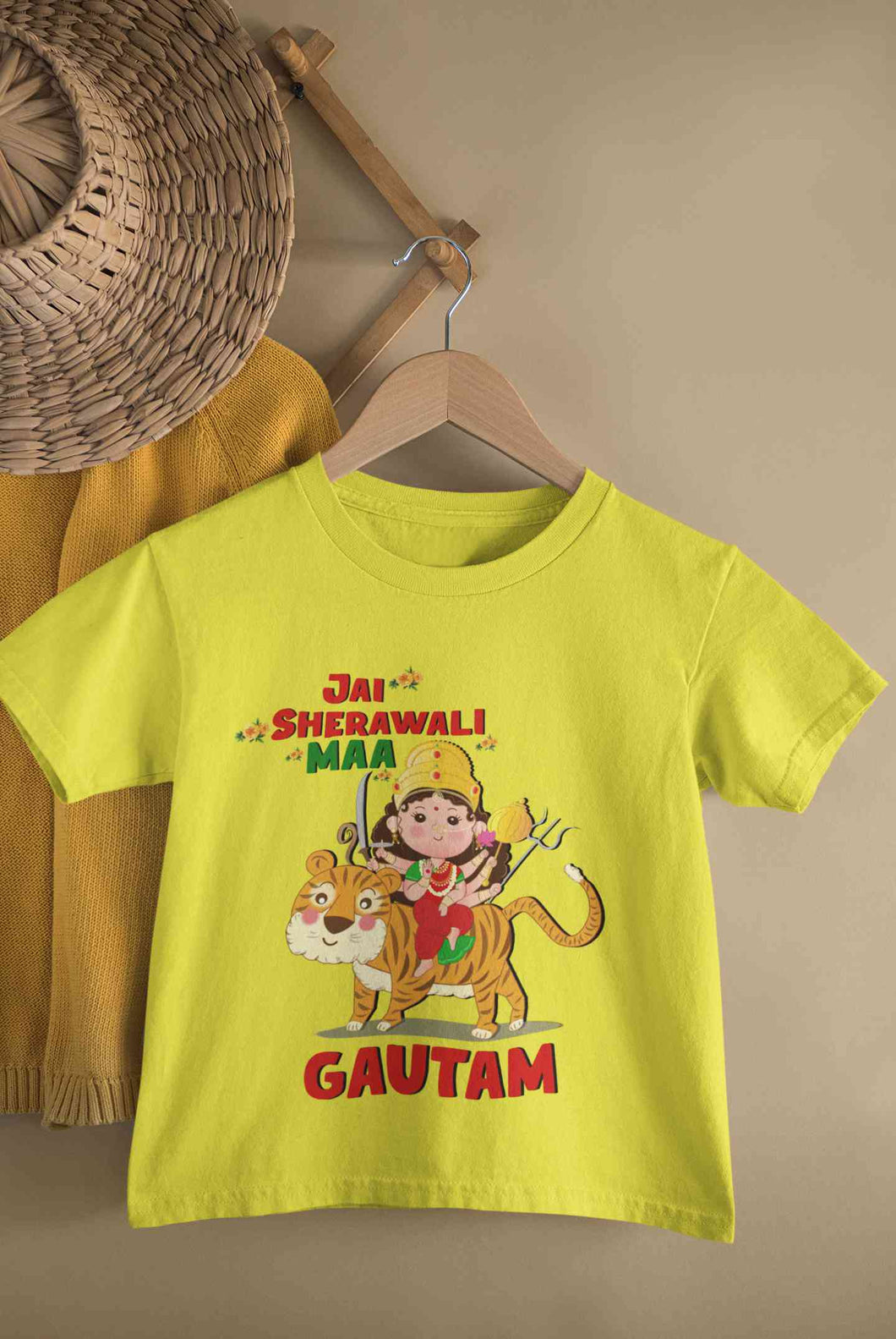 Custom Name Jai Sherawali Maa Navratri Half Sleeves T-Shirt for Boy-KidsFashionVilla