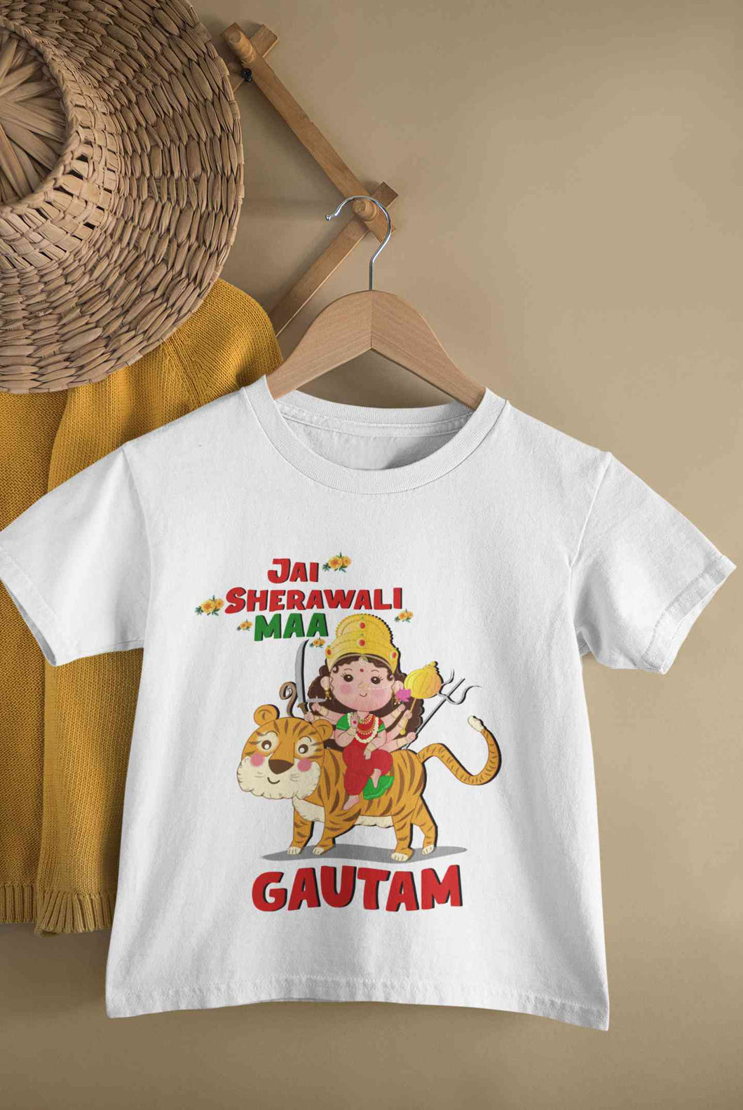 Custom Name Jai Sherawali Maa Navratri Half Sleeves T-Shirt for Boy-KidsFashionVilla