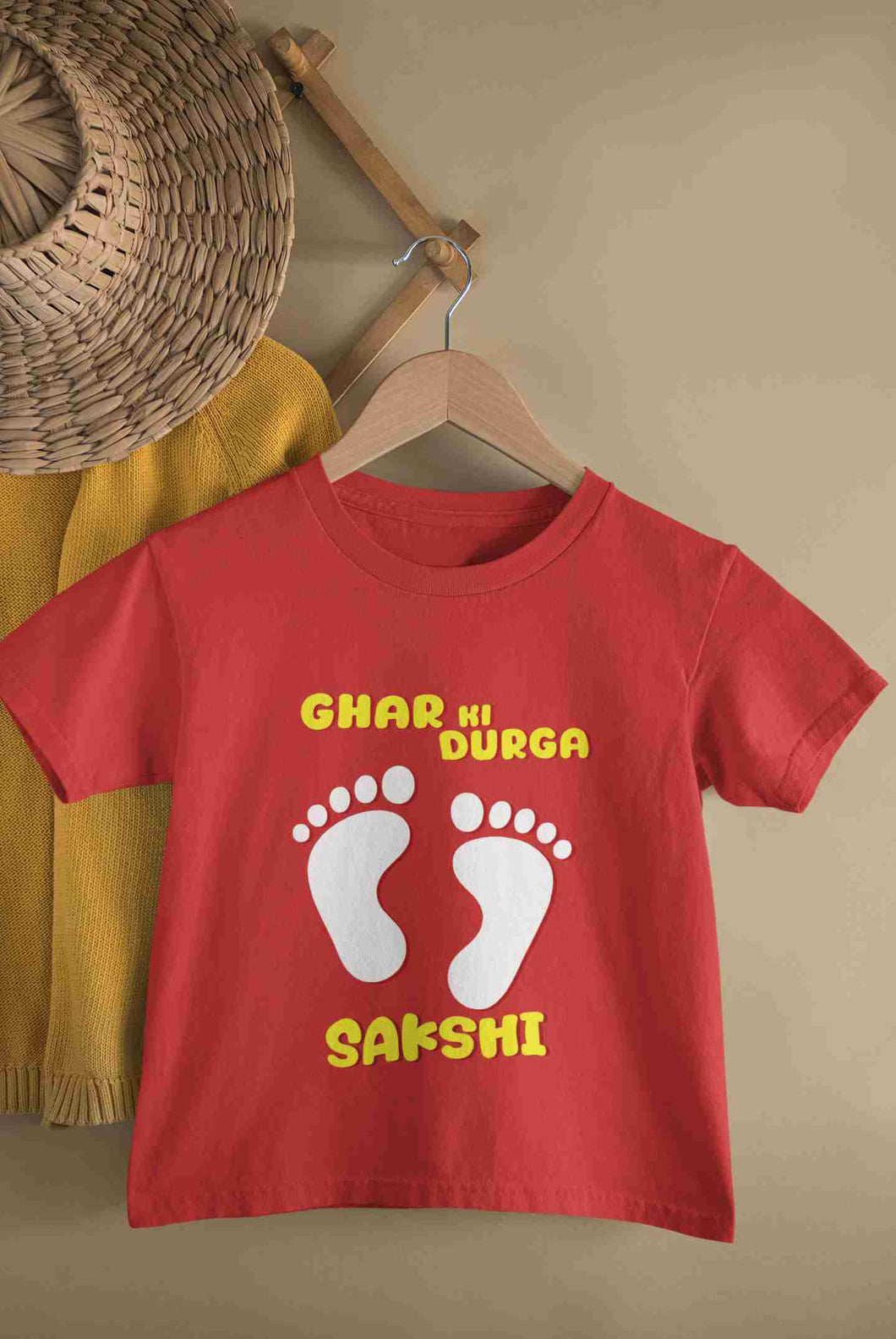 Custom Name Ghar Ki Durga Puja Half Sleeves T-Shirt For Girls -KidsFashionVilla