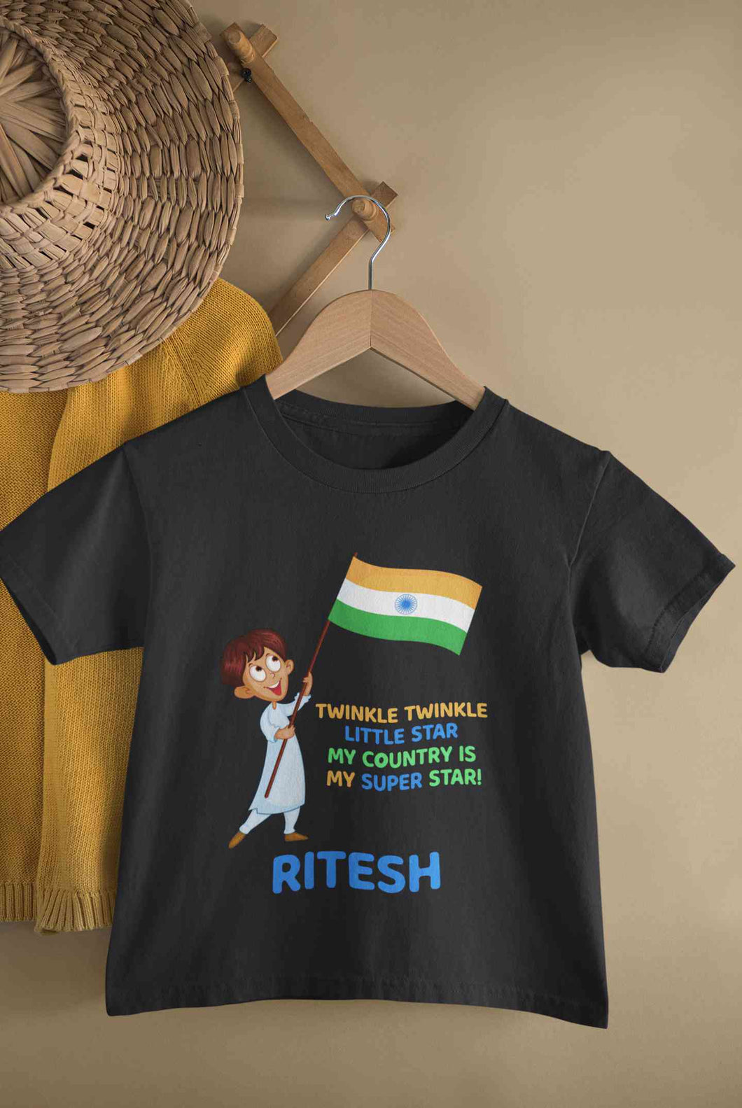 Custom Name My Country Is My Superstar Independence Day Half Sleeves T-Shirt for Boy-KidsFashionVilla