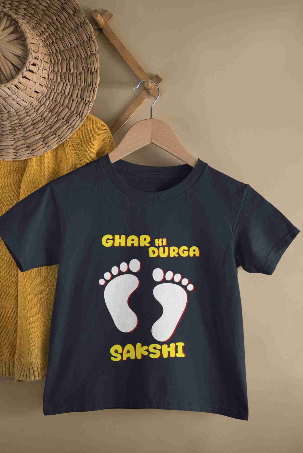 Custom Name Ghar Ki Durga Puja Half Sleeves T-Shirt For Girls -KidsFashionVilla