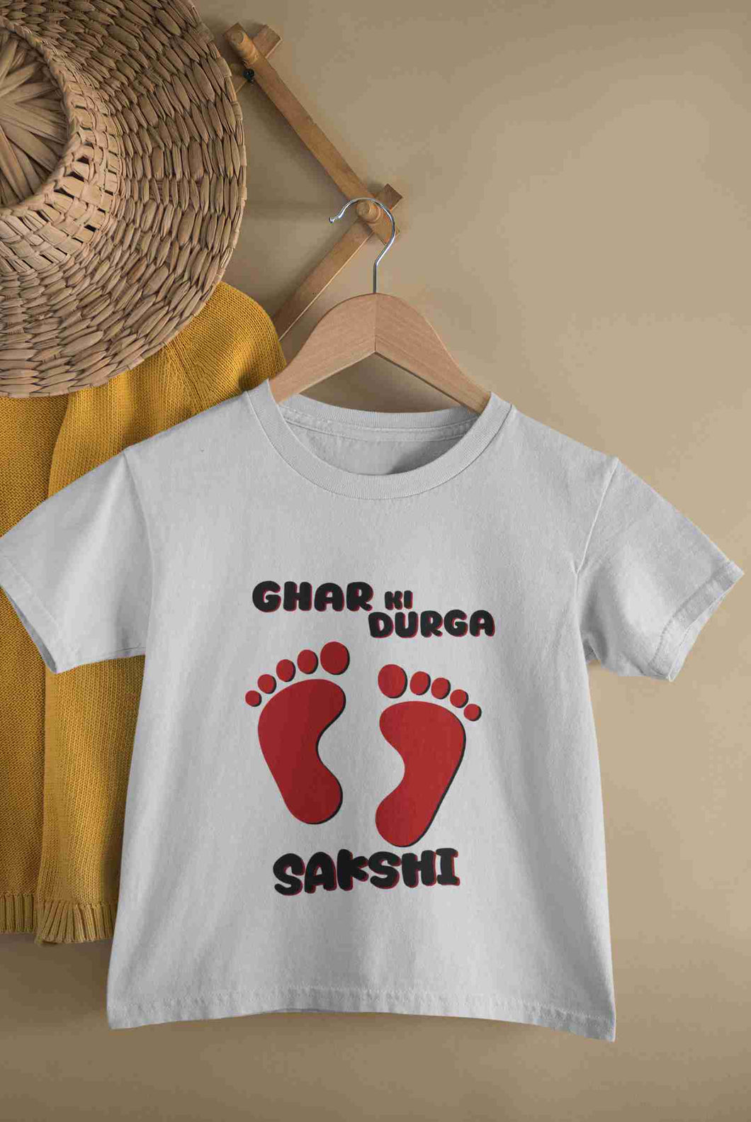 Custom Name Ghar Ki Durga Puja Half Sleeves T-Shirt For Girls -KidsFashionVilla
