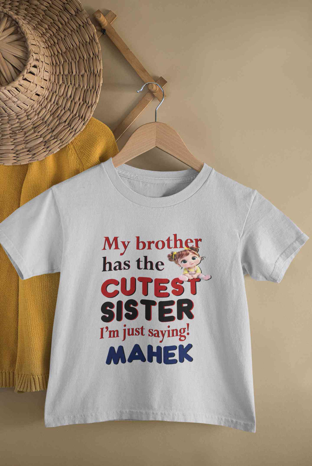 Custom Name My Brother Has Cutest Sister Raksha Bandhan Half Sleeves T-Shirt For Girls -KidsFashionVilla