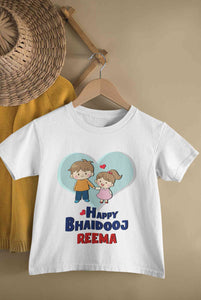 Custom Name Happy Bhai Dooj Half Sleeves T-Shirt For Girls -KidsFashionVilla