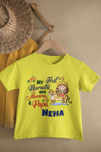 Load image into Gallery viewer, Custom Name My First Navratri With Mumma And Papa Half Sleeves T-Shirt For Girls -KidsFashionVilla
