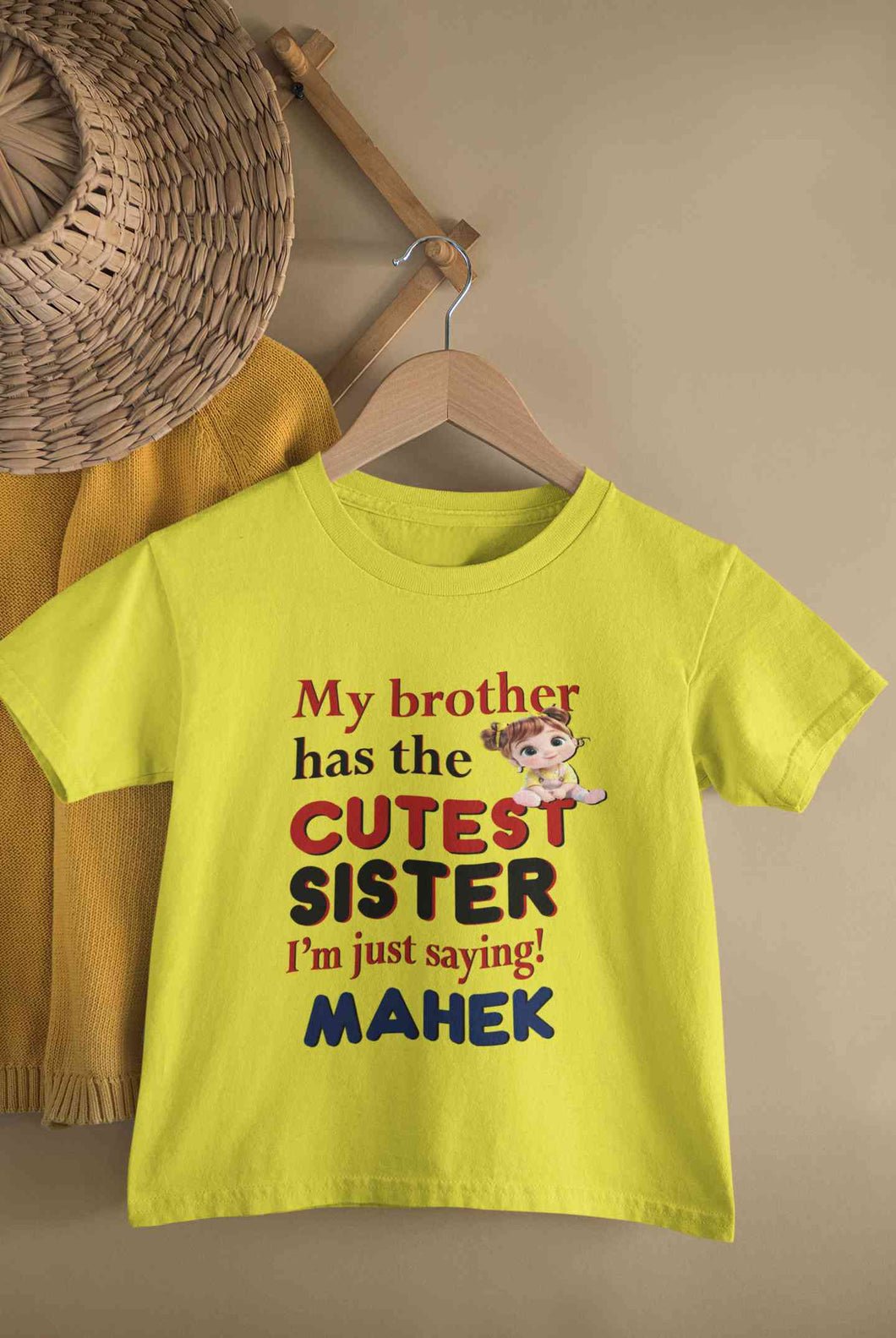 Custom Name My Brother Has Cutest Sister Raksha Bandhan Half Sleeves T-Shirt For Girls -KidsFashionVilla