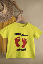 Load image into Gallery viewer, Custom Name Ghar Ki Durga Puja Half Sleeves T-Shirt For Girls -KidsFashionVilla
