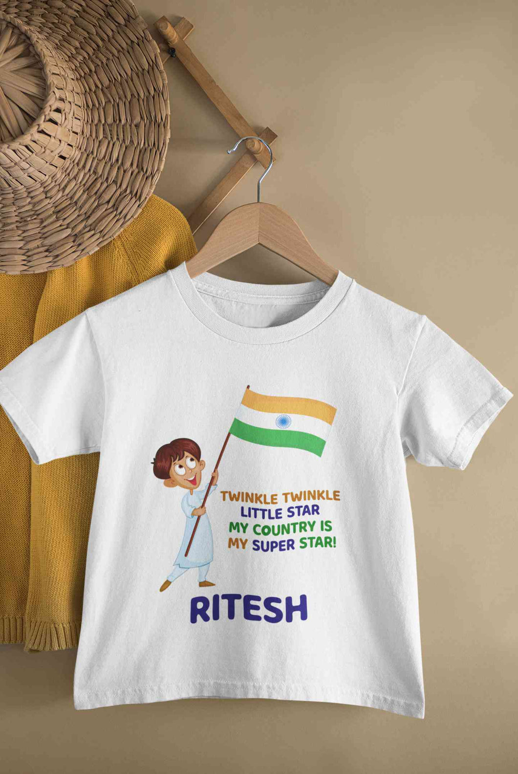 Custom Name My Country Is My Superstar Independence Day Half Sleeves T-Shirt for Boy-KidsFashionVilla