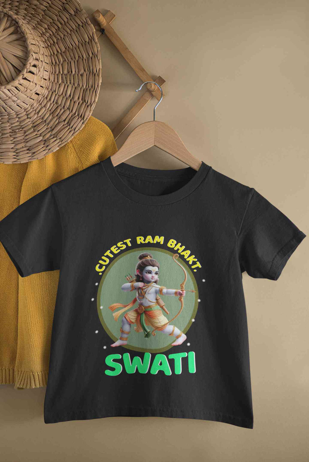 Custom Name Cutest Ram Bhakt Half Sleeves T-Shirt For Girls -KidsFashionVilla