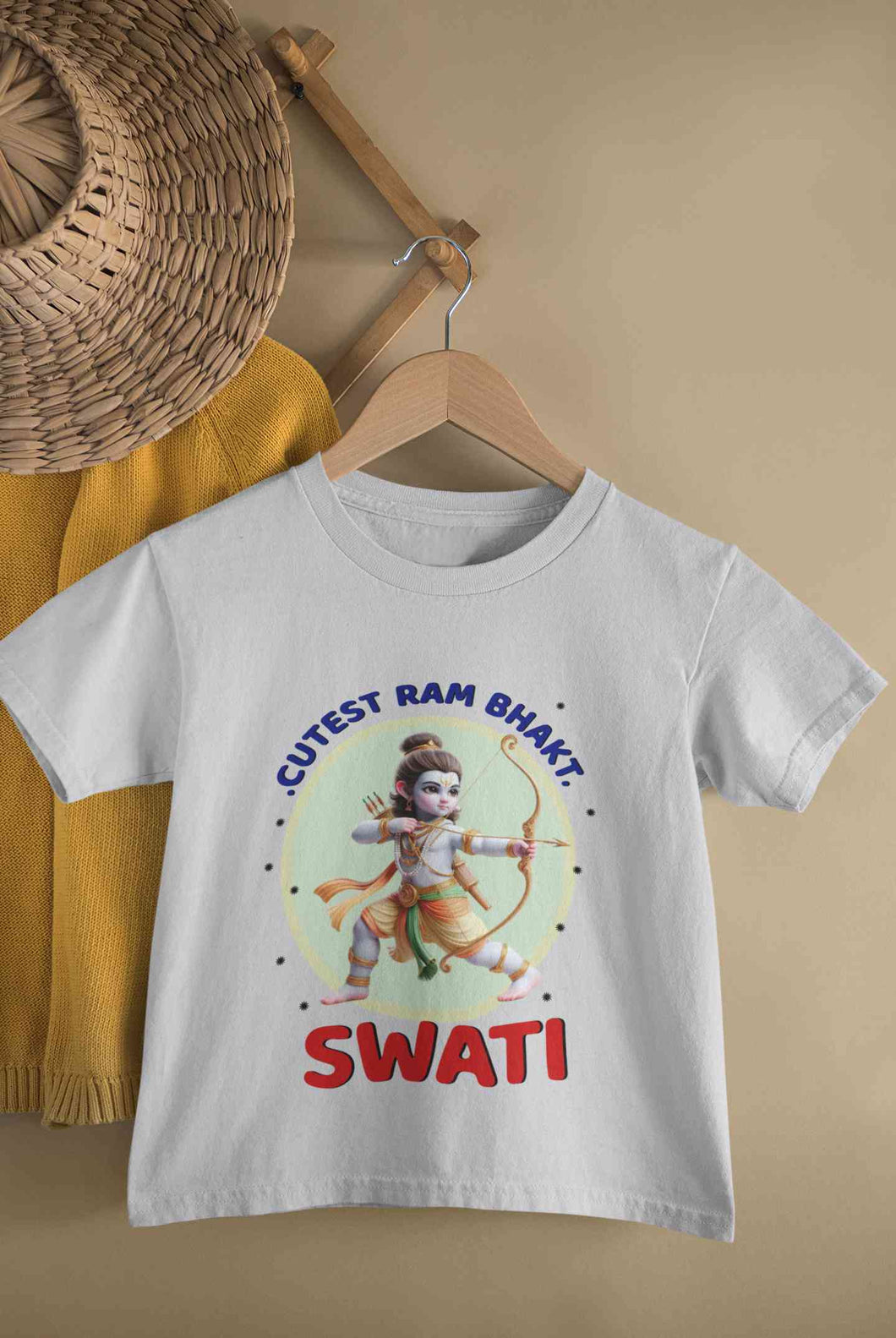 Custom Name Cutest Ram Bhakt Half Sleeves T-Shirt For Girls -KidsFashionVilla