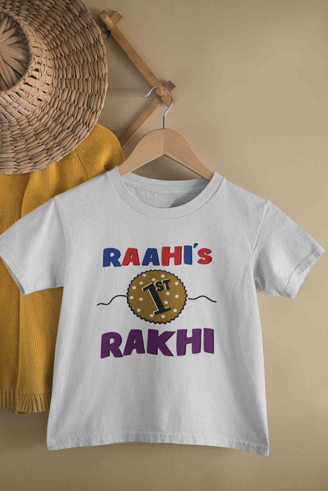 Custom Name First Rakhi Half Sleeves T-Shirt For Girls -KidsFashionVilla