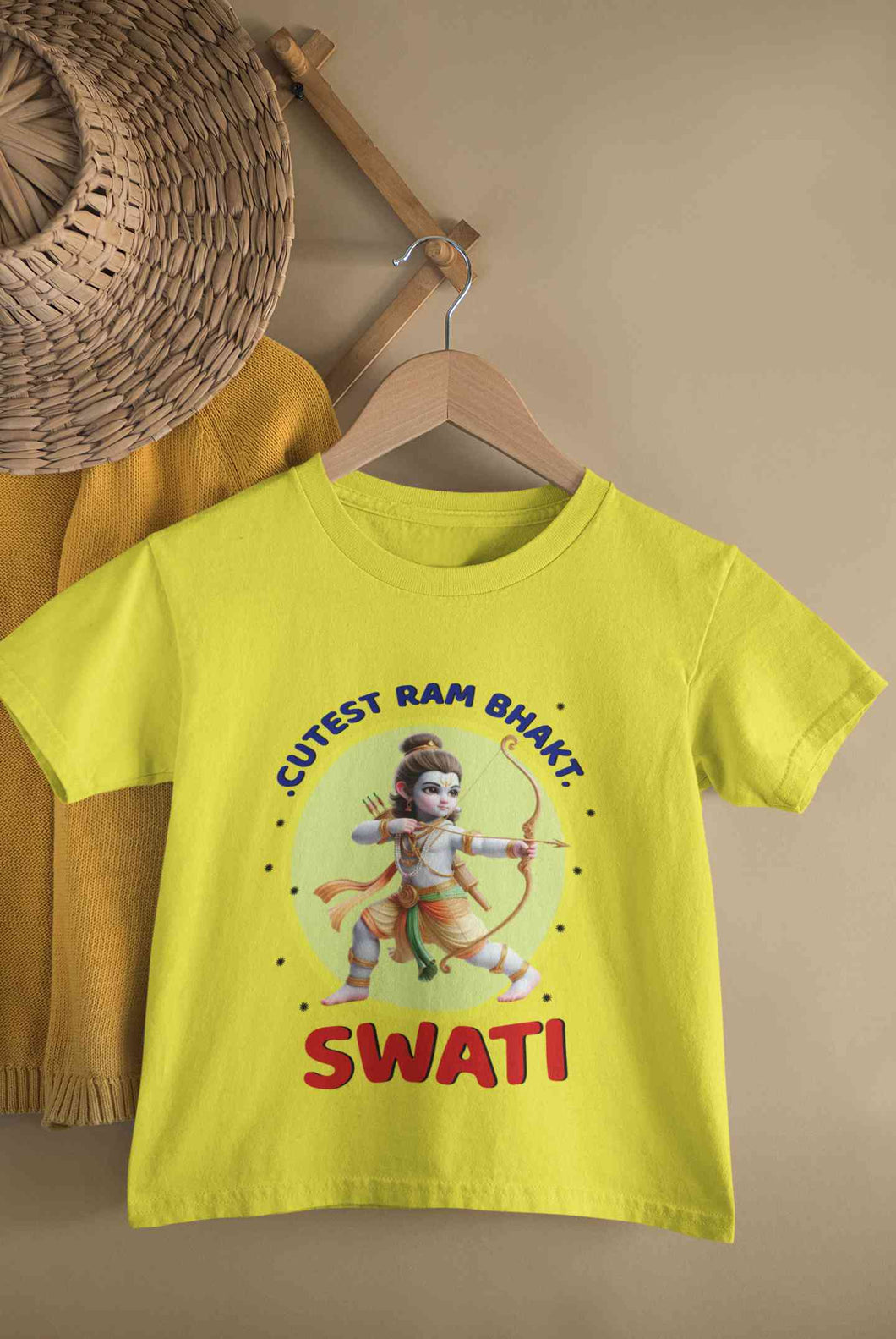Custom Name Cutest Ram Bhakt Half Sleeves T-Shirt For Girls -KidsFashionVilla
