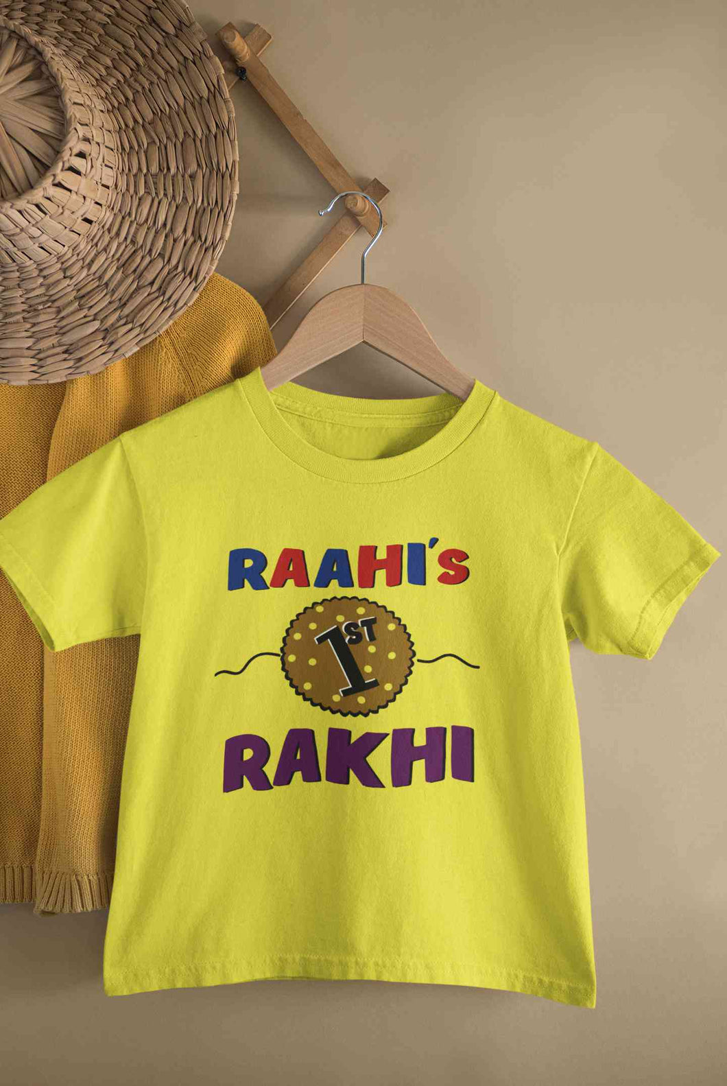 Custom Name First Rakhi Half Sleeves T-Shirt For Girls -KidsFashionVilla