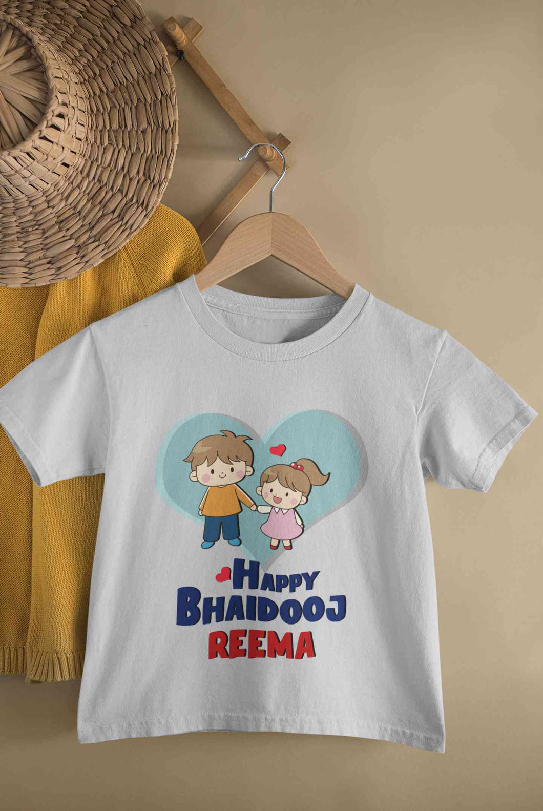 Custom Name Happy Bhai Dooj Half Sleeves T-Shirt For Girls -KidsFashionVilla