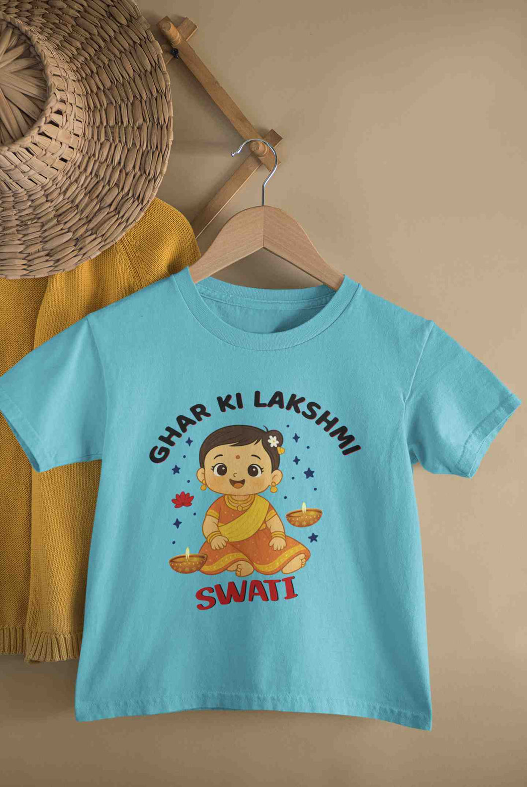 Ghar Ki Lakshmi With Customized Diwali Half Sleeves T-Shirt For Girls -KidsFashionVilla