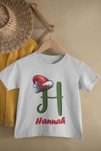 Custom Name Christmas Half Sleeves T-Shirt For Girls -KidsFashionVilla