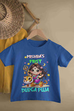 Load image into Gallery viewer, Custom Name First Durga Puja Half Sleeves T-Shirt For Girls -KidsFashionVilla
