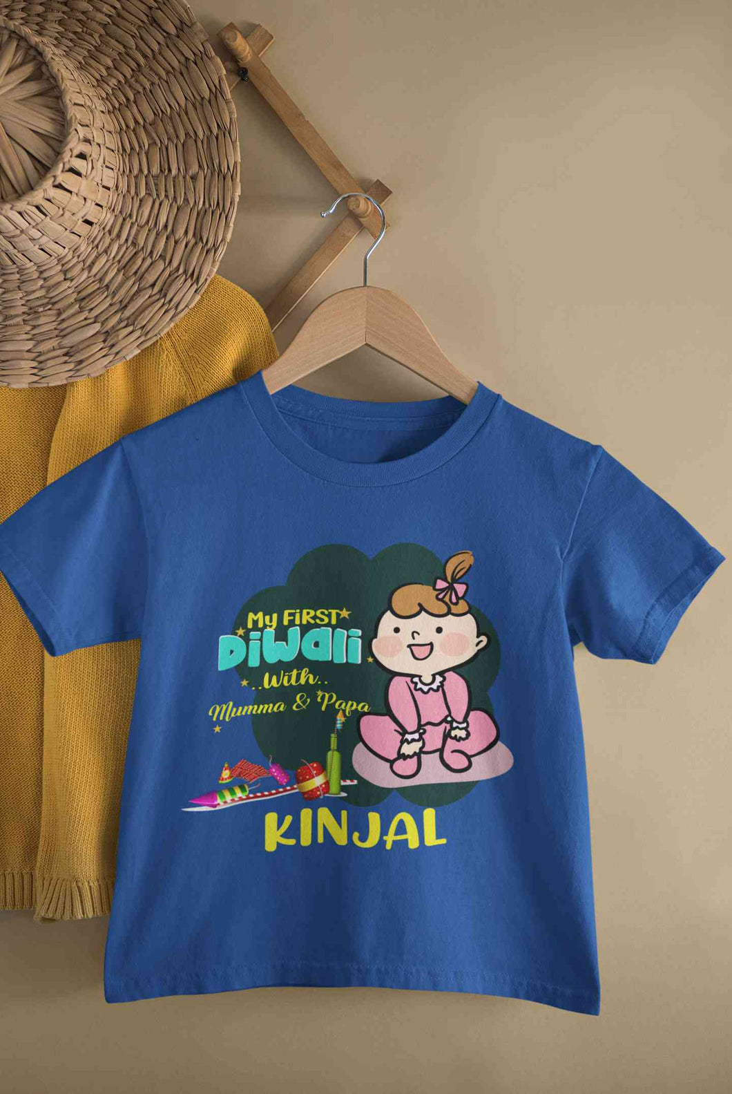 Custom Name My First Diwali With Mumma Papa Half Sleeves T-Shirt For Girls -KidsFashionVilla