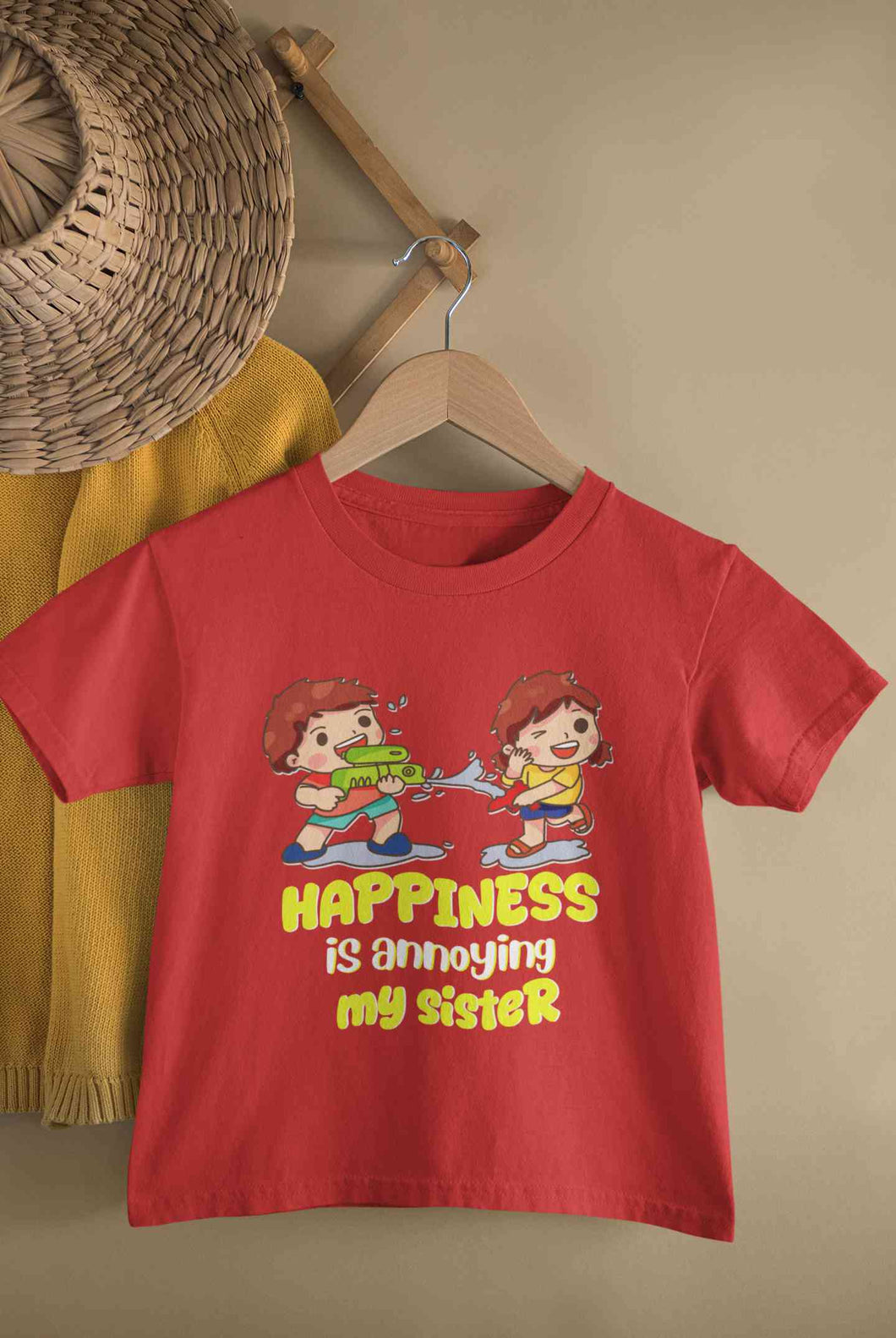 Happiness Is Annoying My Sister Raksha Bandhan Half Sleeves T-Shirt for Boy-KidsFashionVillalla