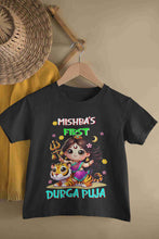 Load image into Gallery viewer, Custom Name First Durga Puja Half Sleeves T-Shirt For Girls -KidsFashionVilla
