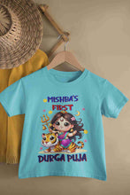 Load image into Gallery viewer, Custom Name First Durga Puja Half Sleeves T-Shirt For Girls -KidsFashionVilla
