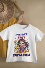 Load image into Gallery viewer, Custom Name First Durga Puja Half Sleeves T-Shirt For Girls -KidsFashionVilla
