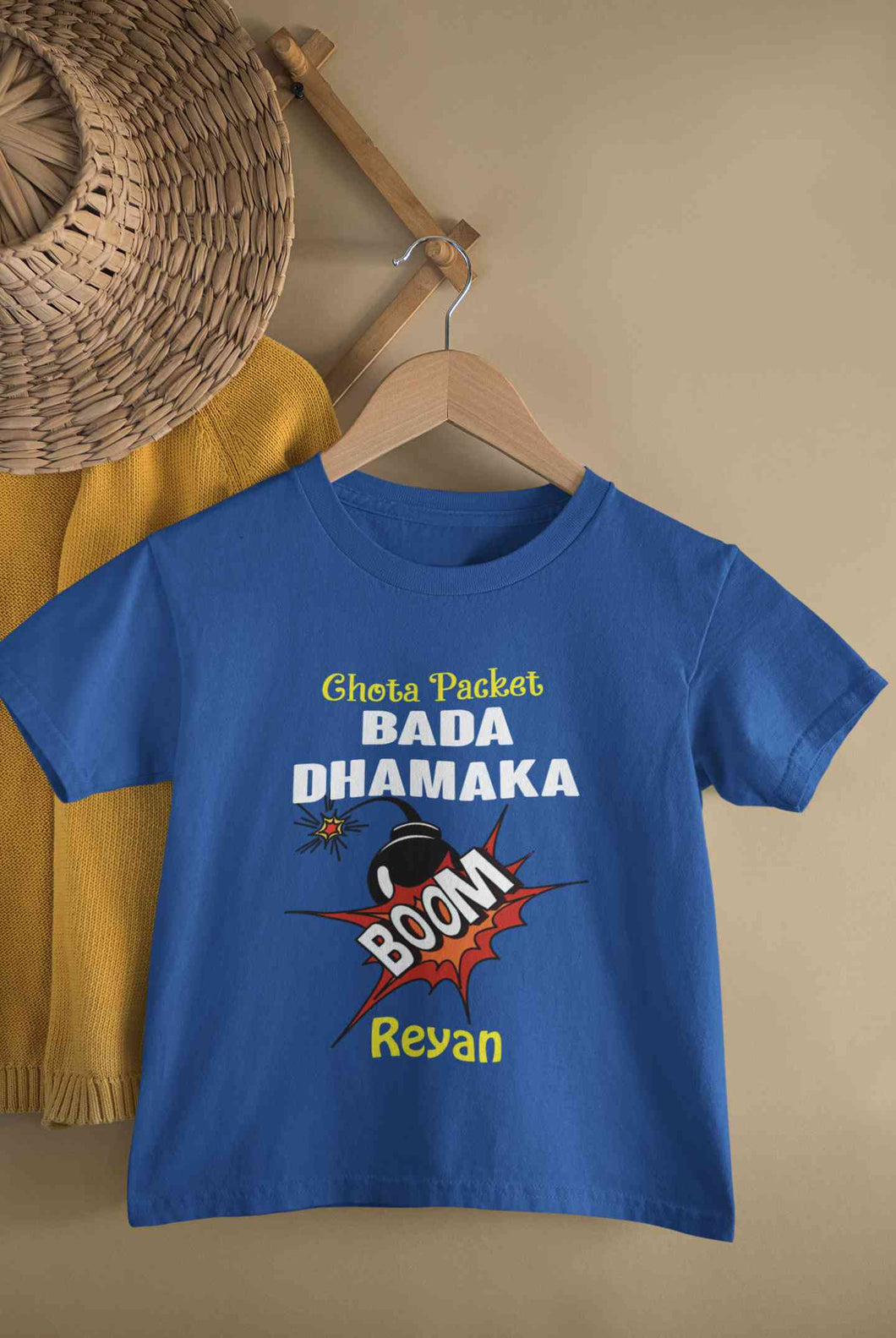 Custom Name Chota Packet Bada Dhamaka Diwali Half Sleeves T-Shirt for Boy-KidsFashionVilla