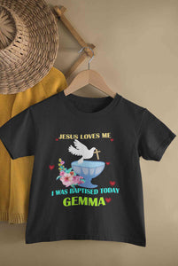 Custom Name Jesus Loves Me Baptism Christening Day Half Sleeves T-Shirt for Boy-KidsFashionVilla