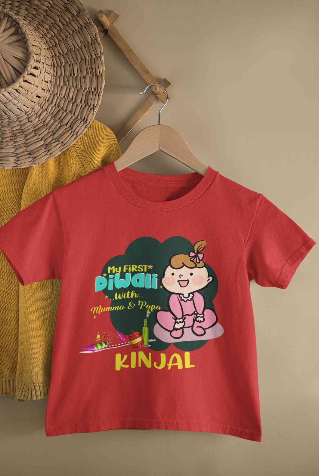 Custom Name My First Diwali With Mumma Papa Half Sleeves T-Shirt For Girls -KidsFashionVilla