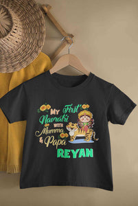 Custom Name My First Navratri With Mumma And Papa Half Sleeves T-Shirt for Boy-KidsFashionVilla